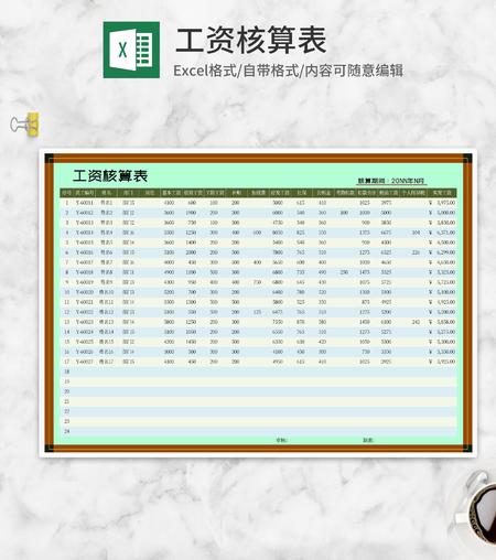 部门员工工资核算表Excel模板