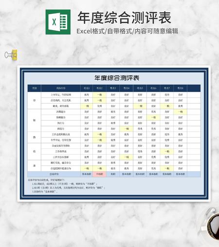 蓝色员工年度综合测评表Excel模板