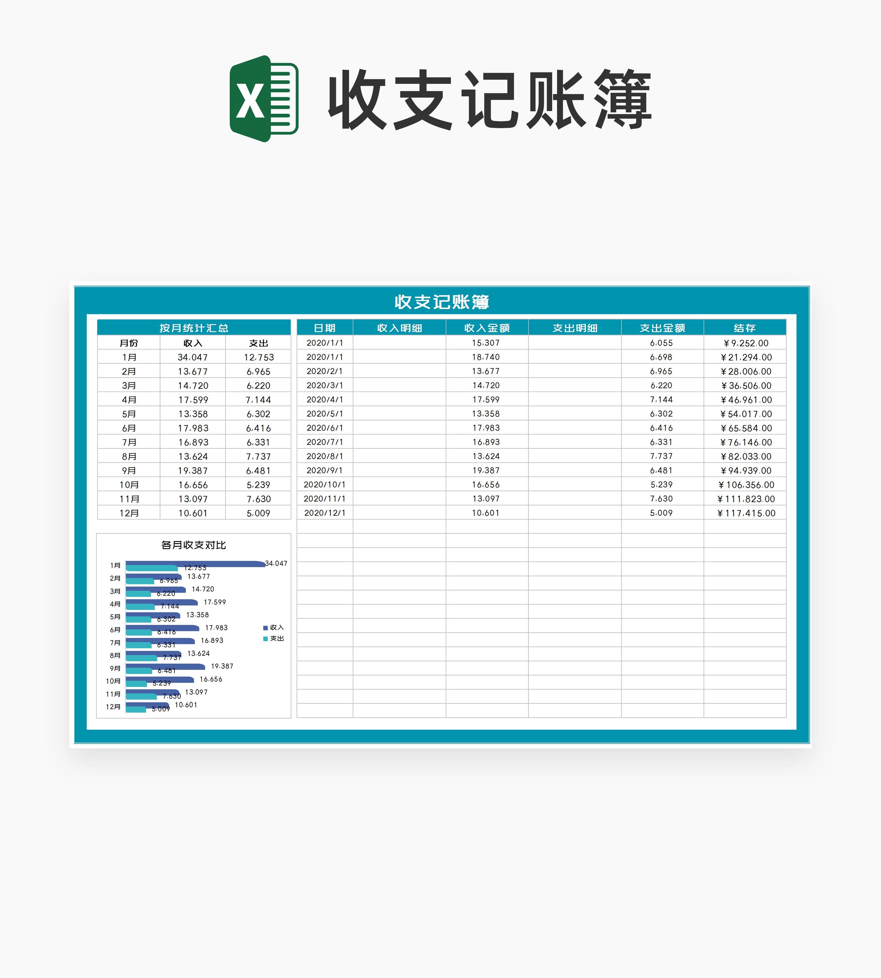 年度费用收支记账簿Excel模板