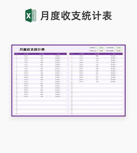 紫色月度收支统计表Excel模板