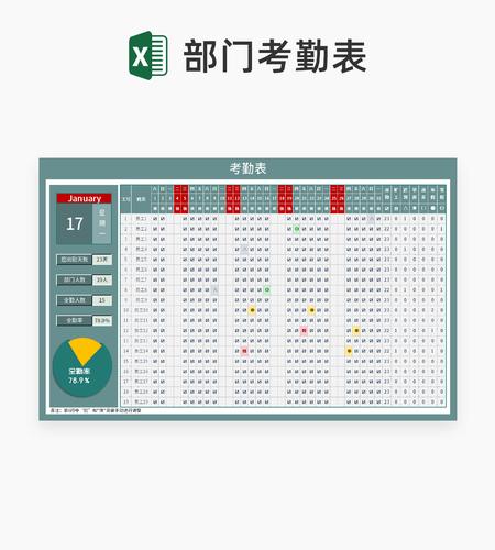 部门员工月度考勤明细表Excel模板