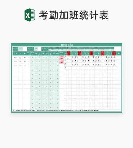 绿色部门员工考勤加班统计表Excel模板