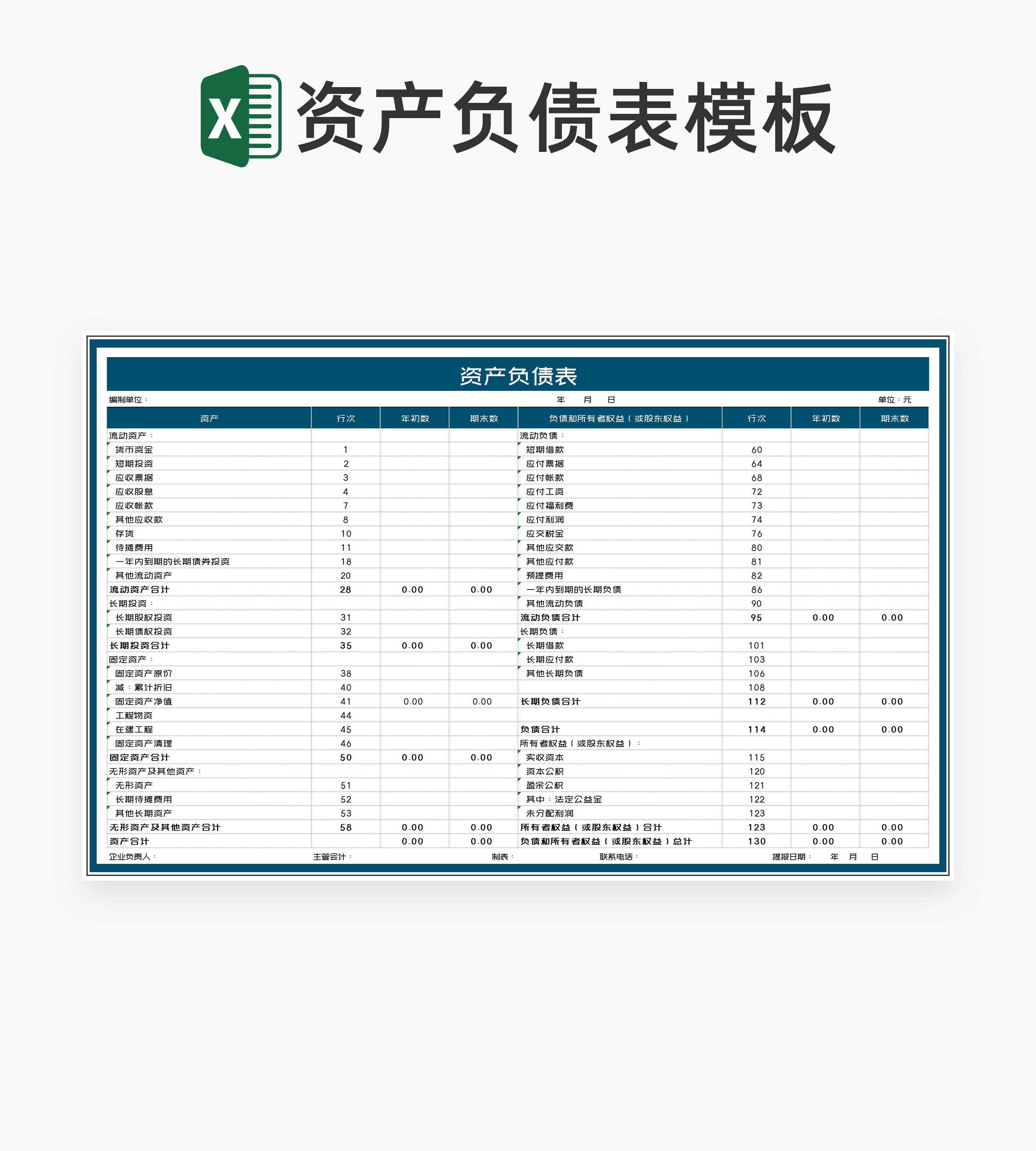 单位资产负债明细表Excel模板