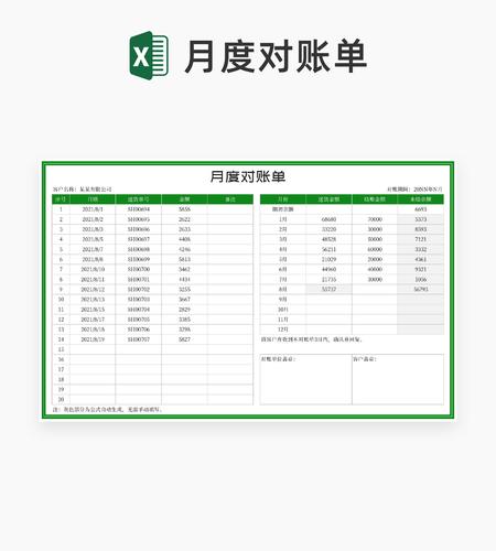 绿色月度客户供应商对账单Excel模板