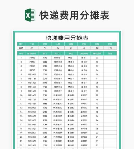 小清新绿色公司快递费用分摊表Excel模板
