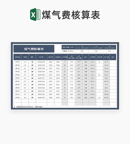 商务风居民煤气费核算表Excel模板