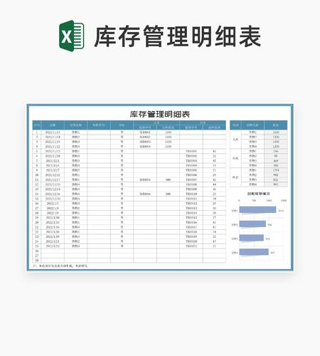 蓝色货物库存管理记录明细表Excel模板