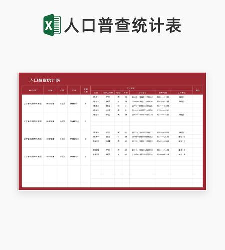 红色人口普查统计表Excel模板