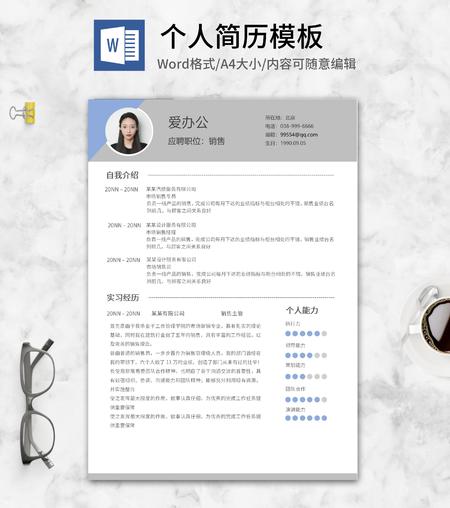 灰色销售求职应聘简历word模板