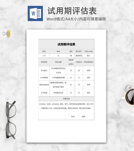 试用期企业评估表word模板