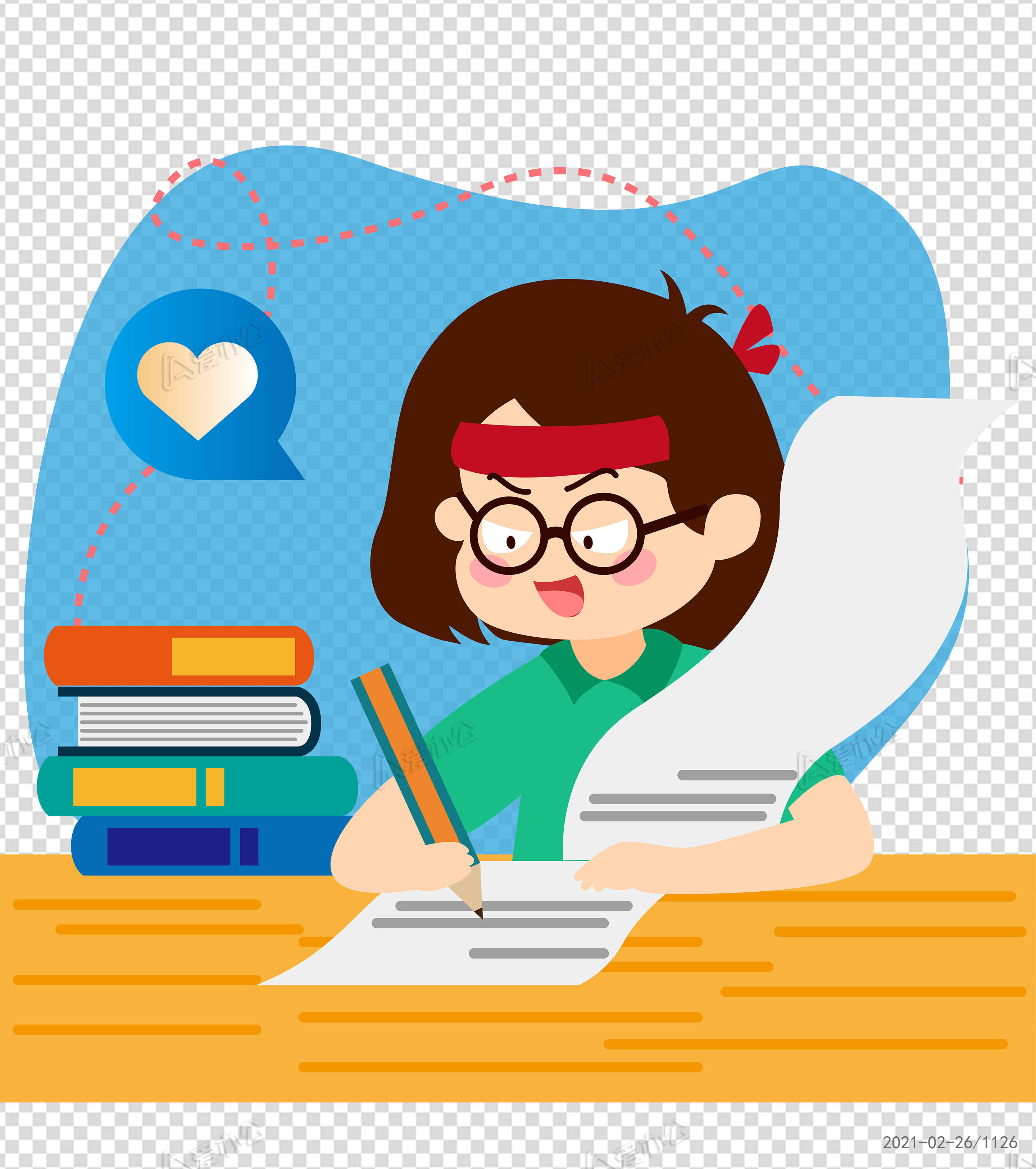 蓝色期末培训补习学生卡通手绘