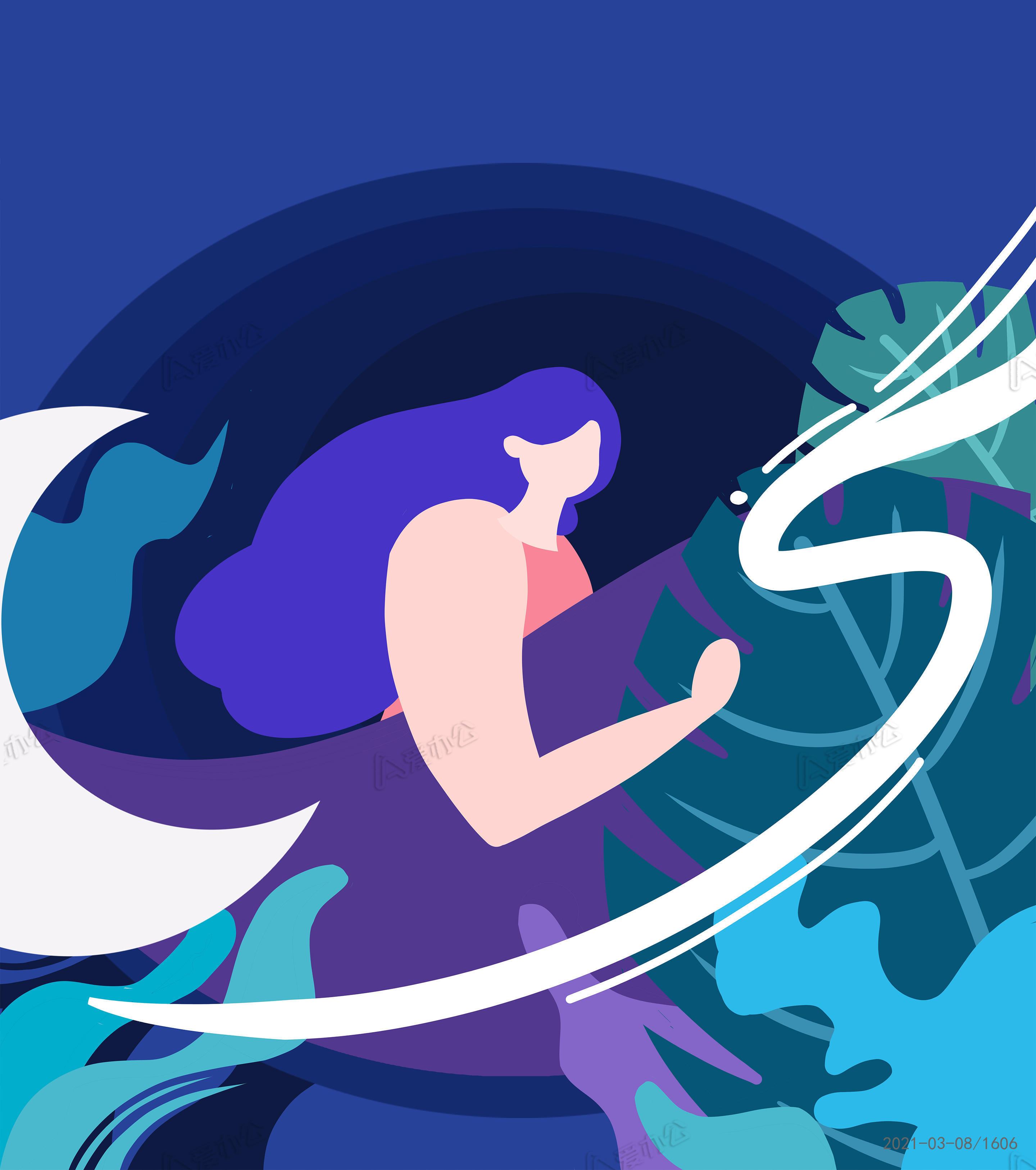 蓝色梦境少女元素下载_爱办公