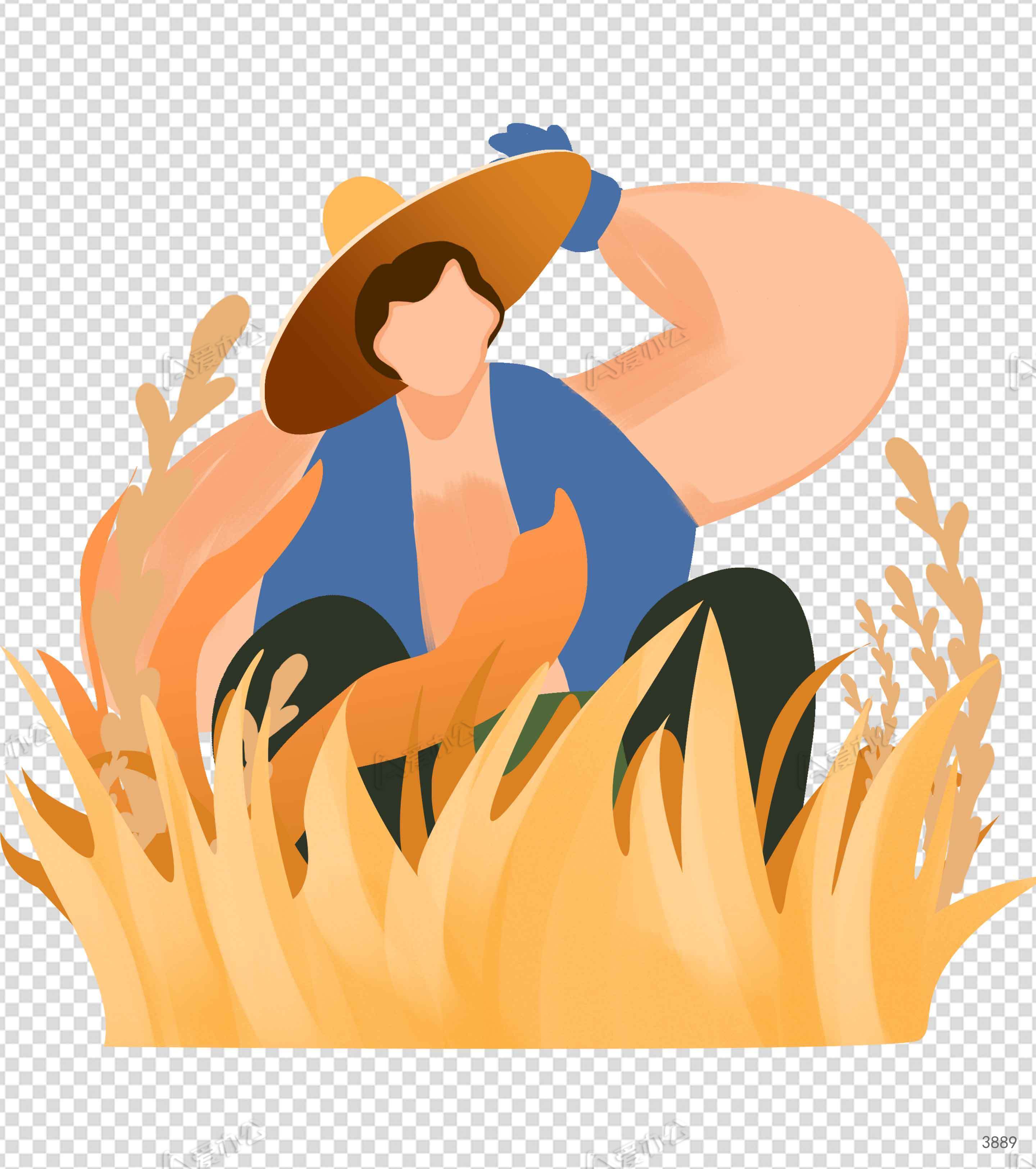 卡通黄色麦穗男人劳动节元素下载_爱办公