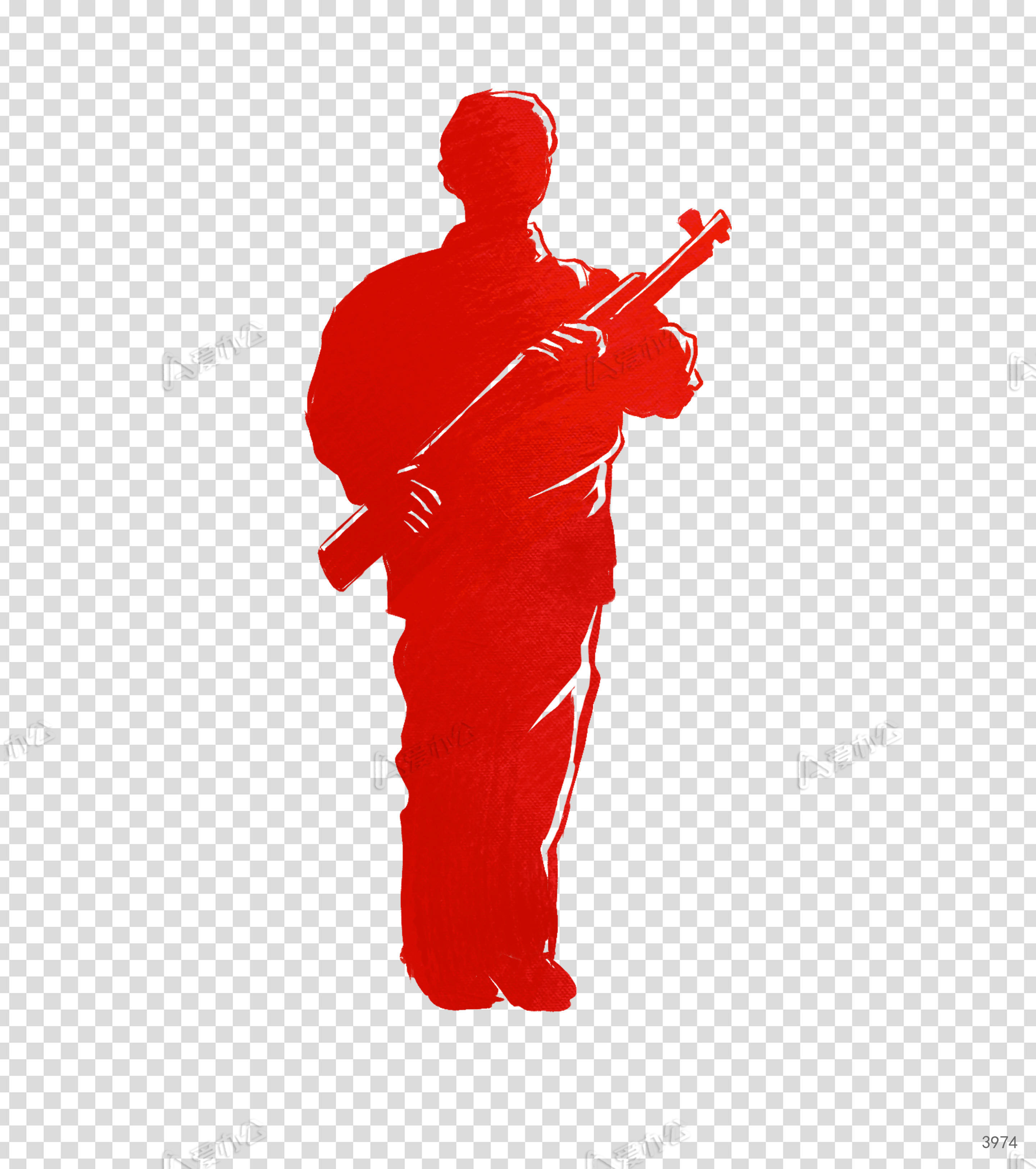 简约红色军人剪影手绘元素下载_爱办公