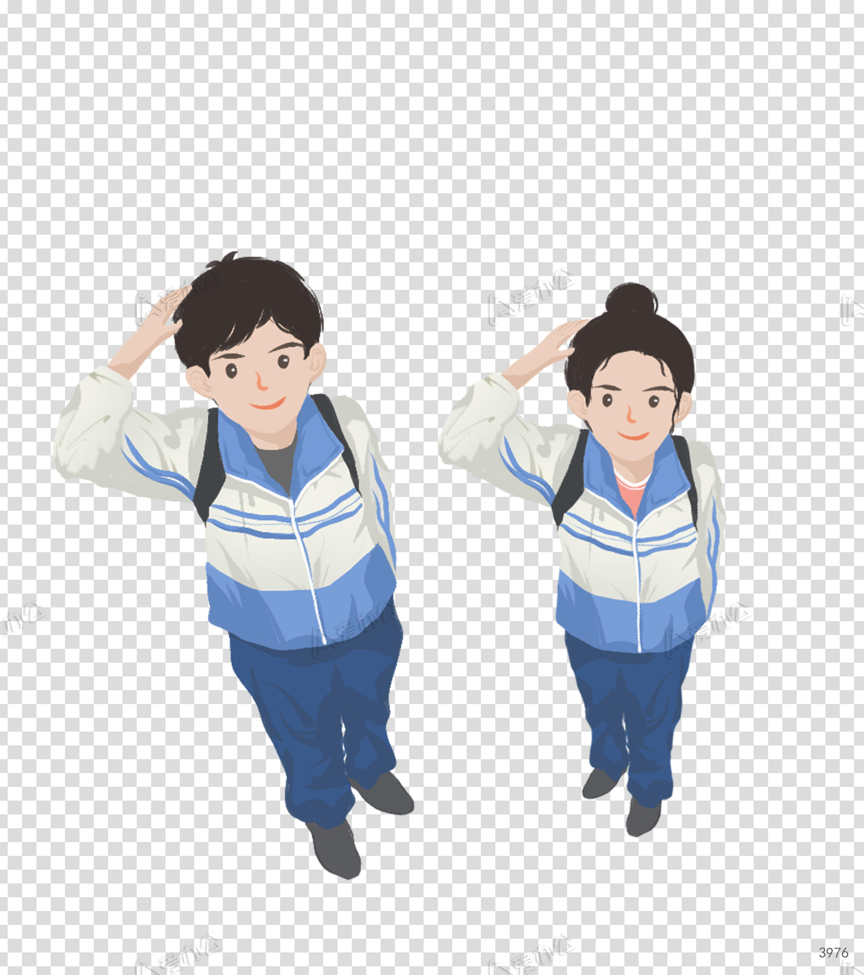 卡通蓝色校服手绘元素