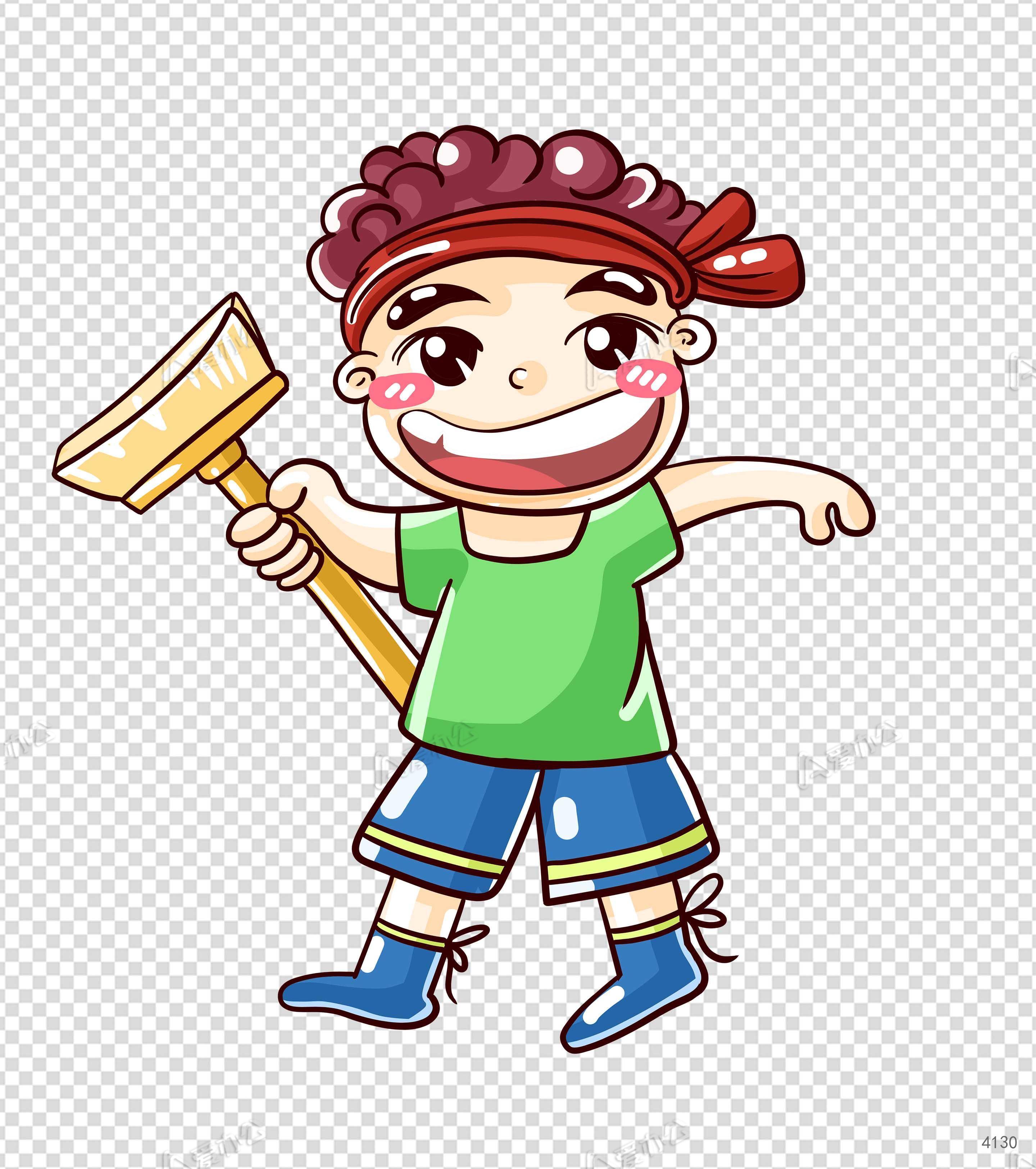 卡通拿扫把的男孩劳动节元素下载_爱办公