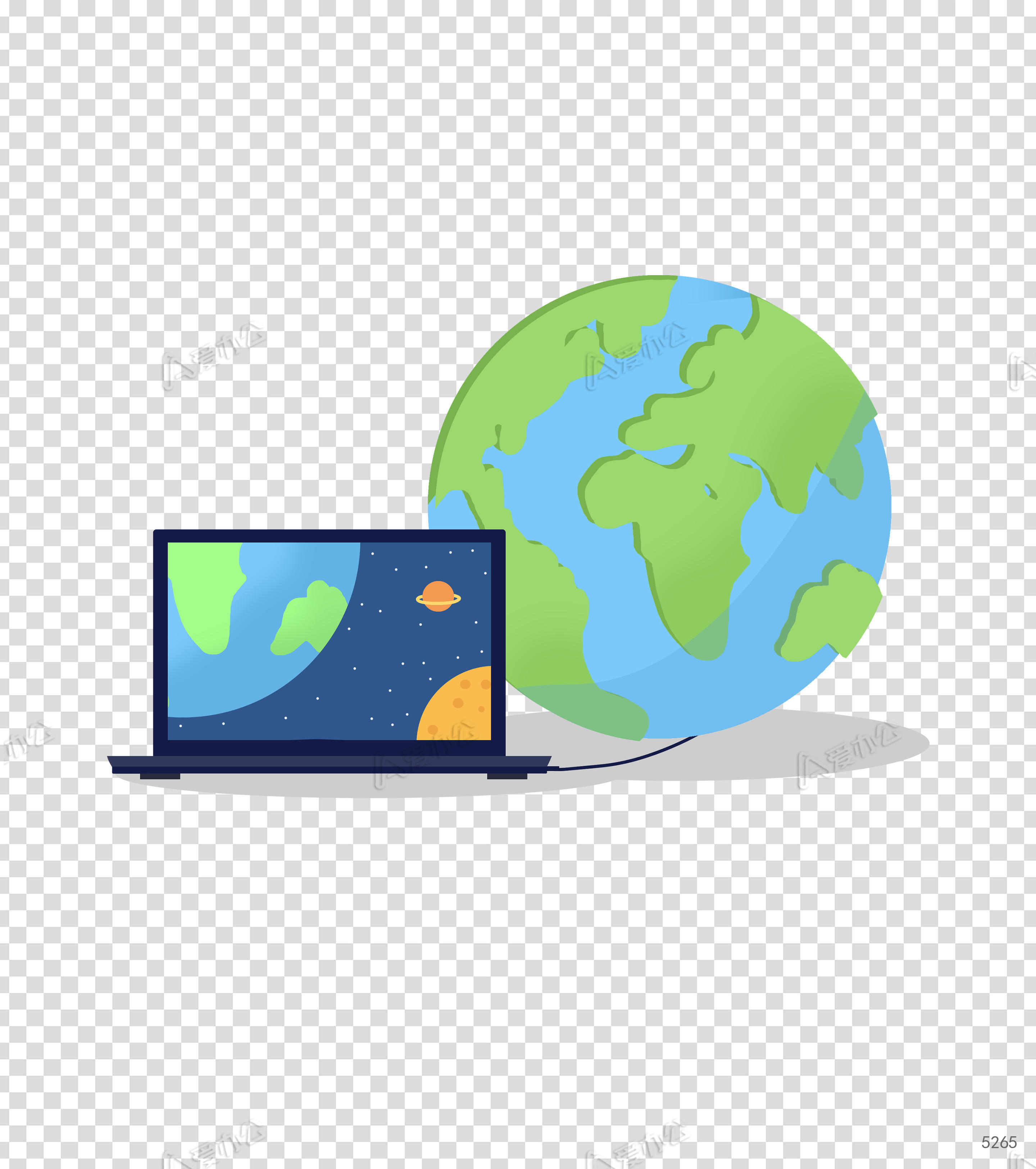 卡通电脑地球手绘元素