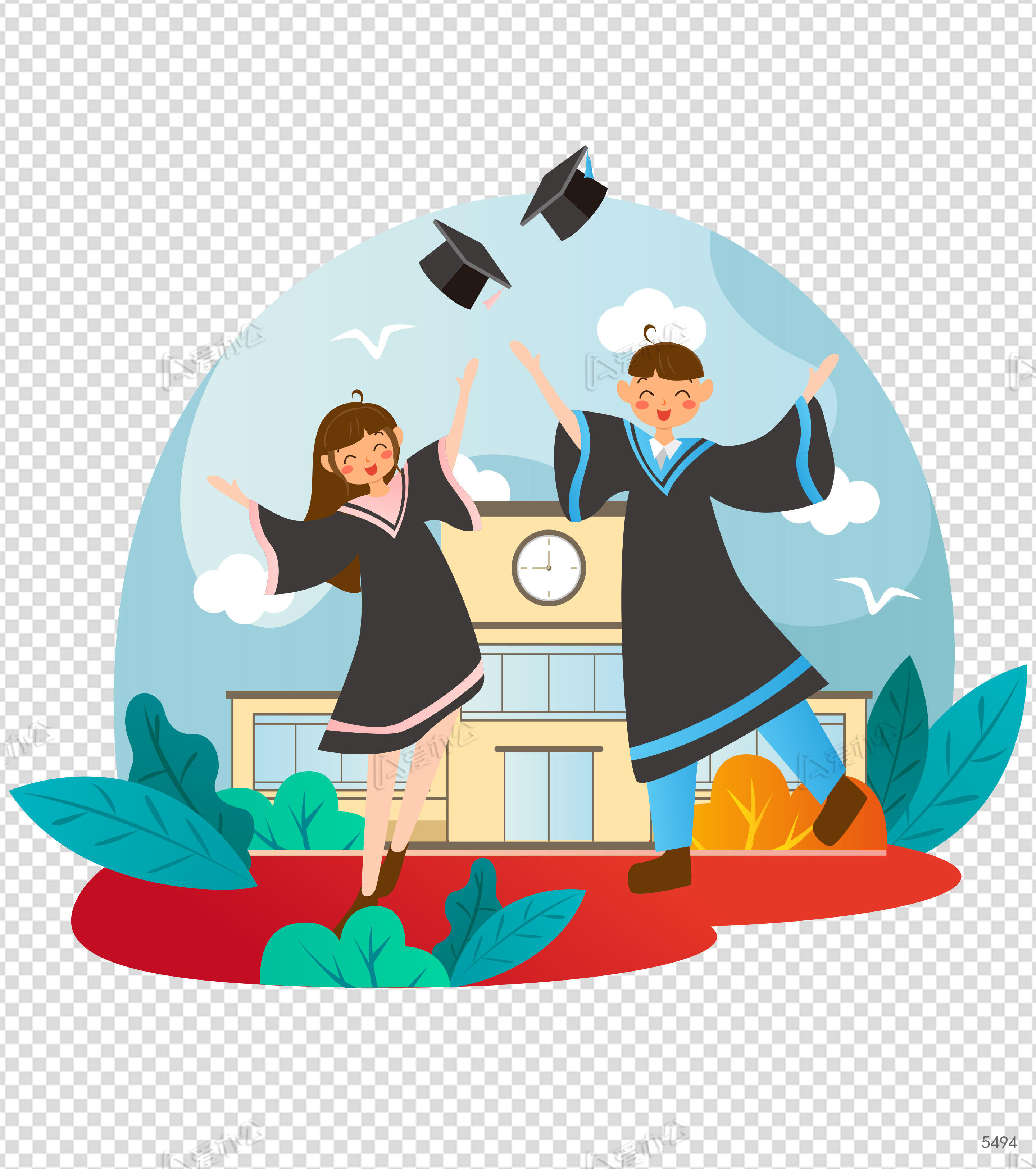 学生校园毕业扔帽子元素下载_爱办公