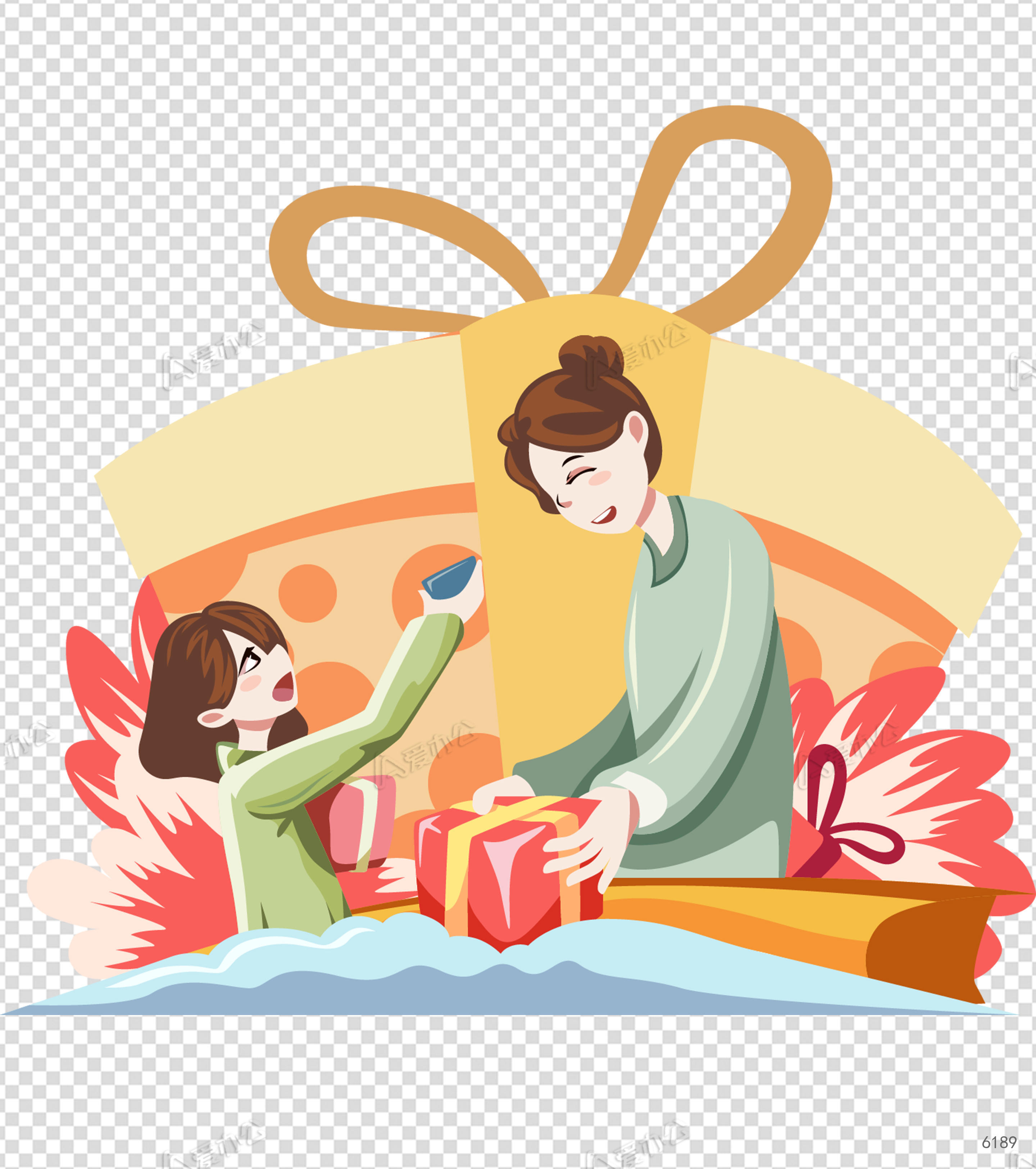 母女拆礼物母亲节促销元素下载_爱办公