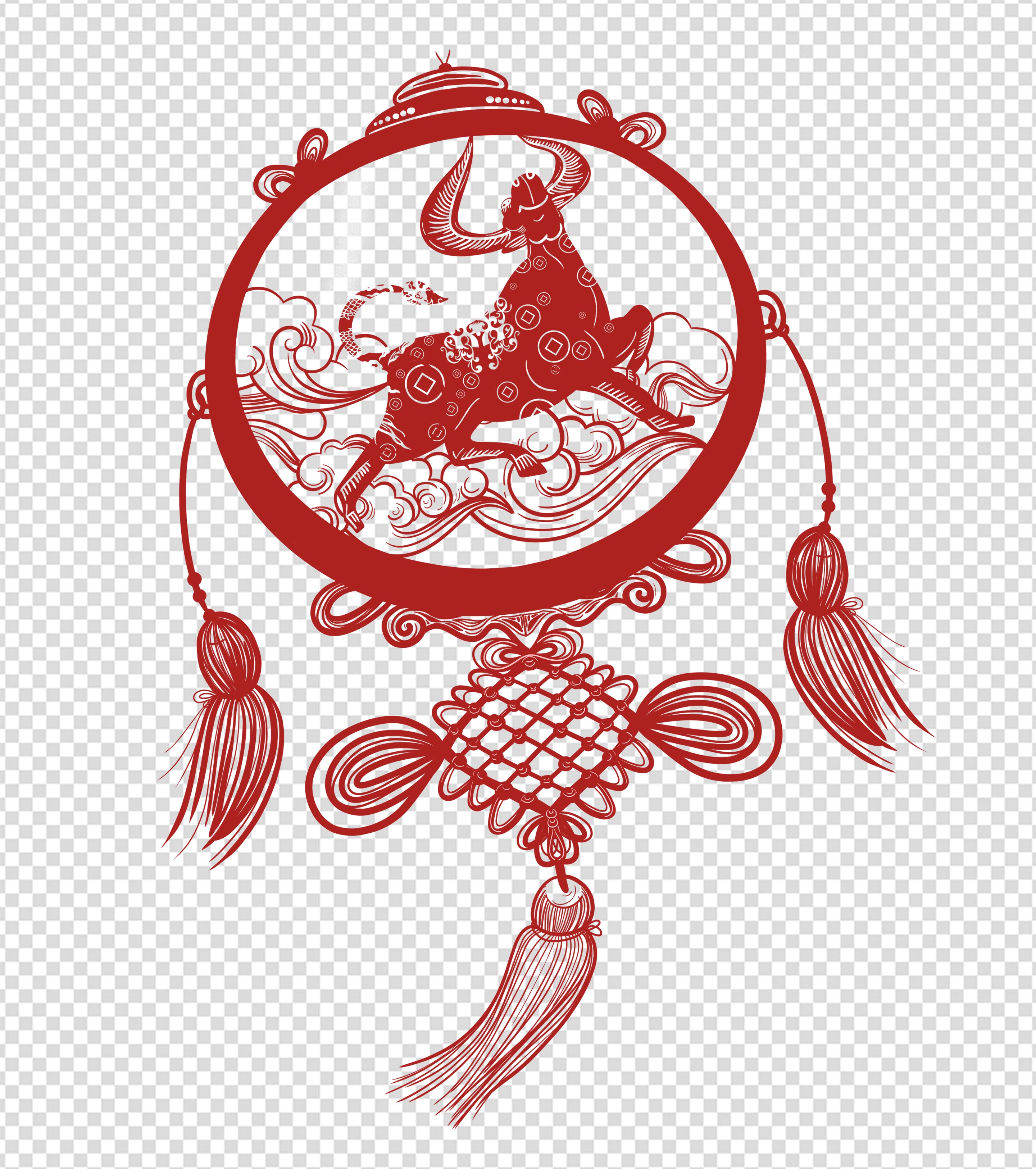 牛年剪纸窗花元素