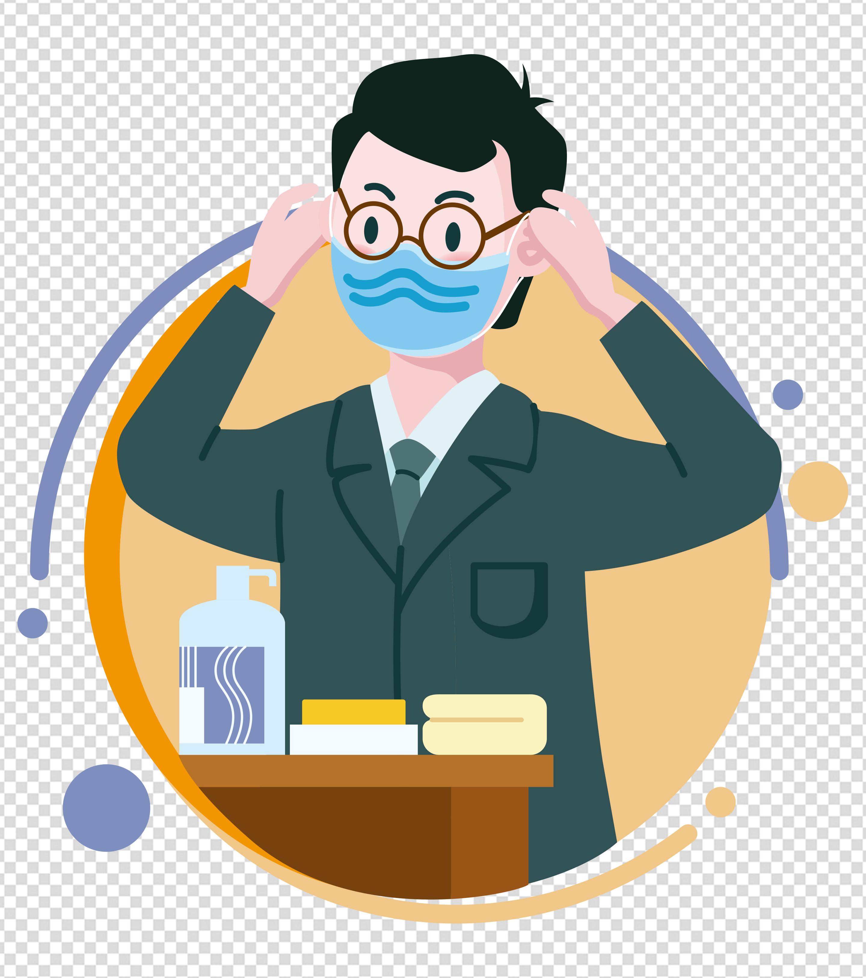 素材元素 免抠元素 卡通手绘 2000x2000px_小清新ppt元素原创戴口罩男