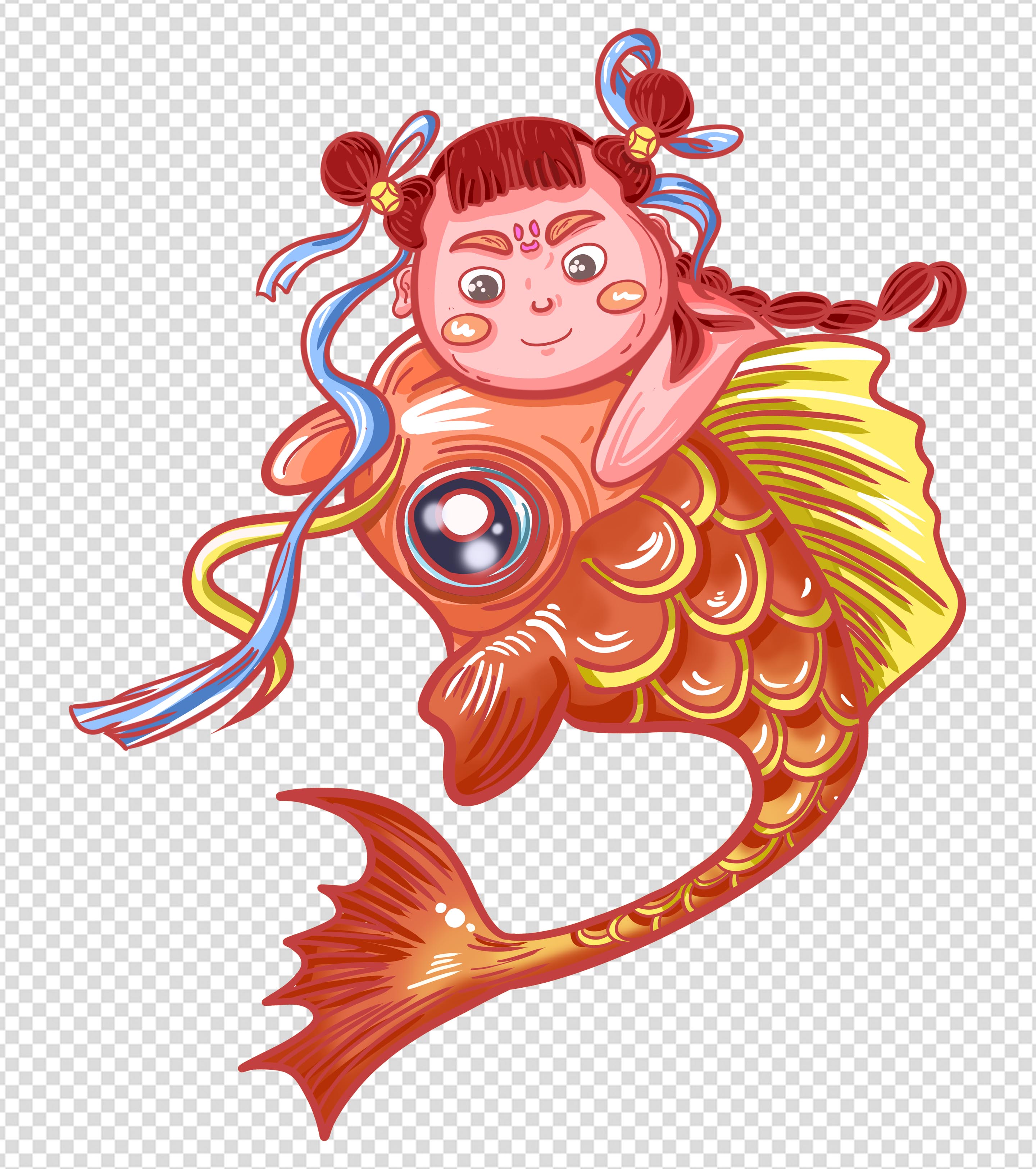 转发锦鲤的年画娃娃元素