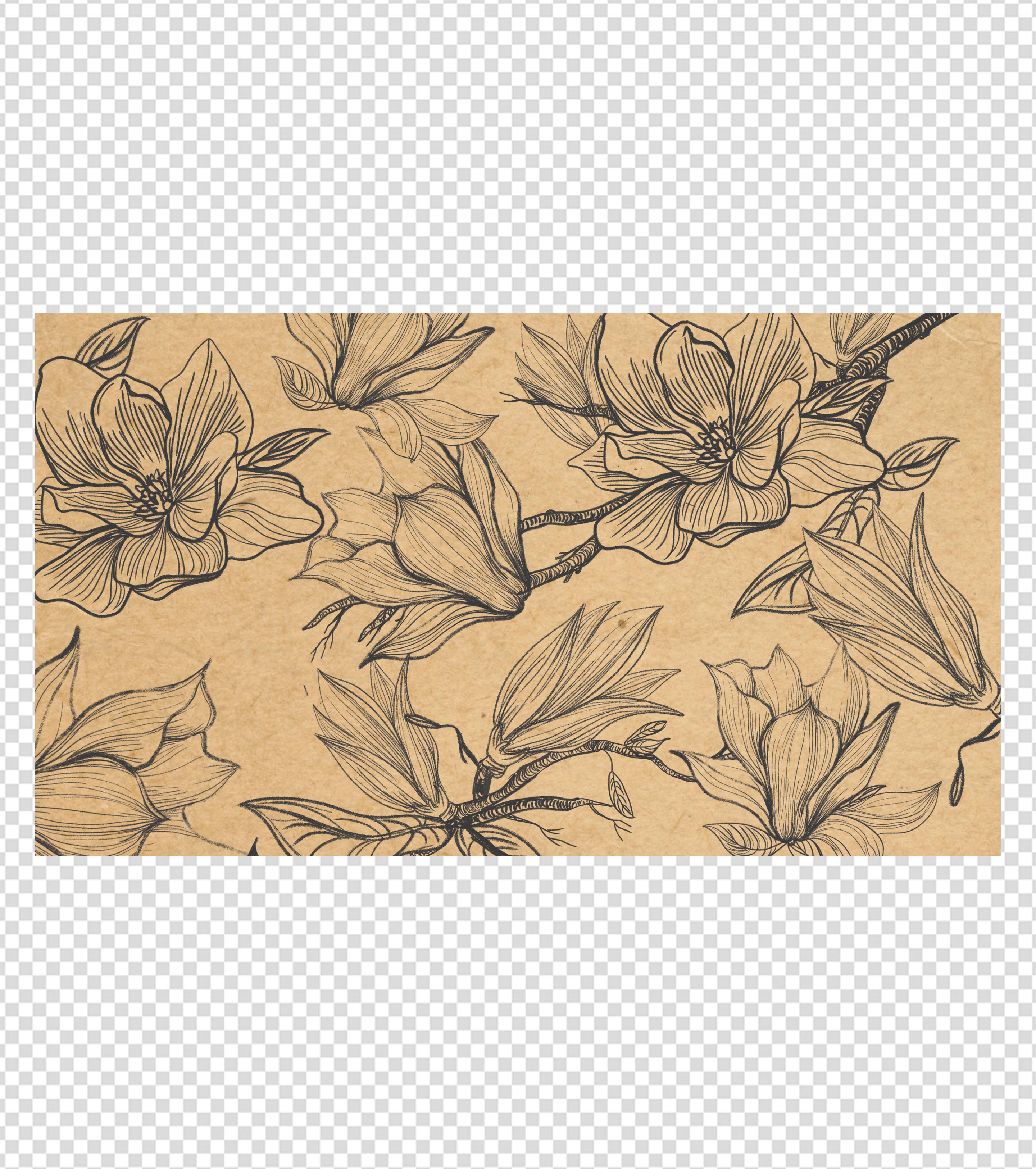 古风牛皮纸手绘花朵ppt背景